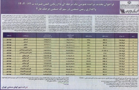 فراخوان مزایده واگذاری زمین صنعتی تجدید نوبت دوم