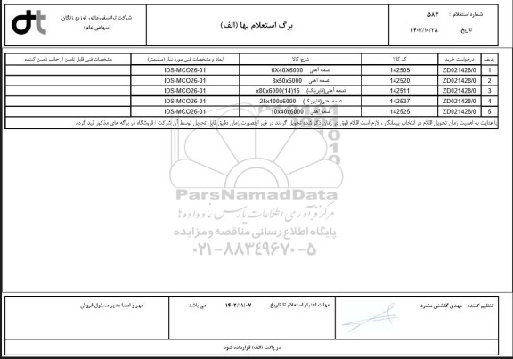 استعلام تسمه آهنی 6X40X6000 ...