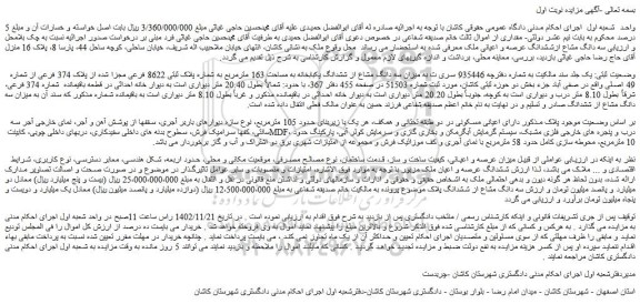 مزایده فروش میزان سه دانگ مشاع از ششدانگ یکبابخانه به مساحت 163 مترمربع به شماره پلاک ثبتی 8622 فرعی مجزا شده از پلاک 374 فرعی از شماره 49 اصلی