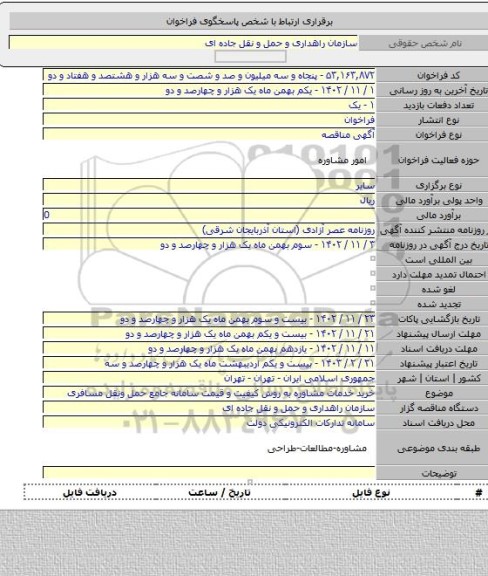 مناقصه, خرید خدمات مشاوره به روش کیفیت و قیمت سامانه جامع حمل ونقل مسافری