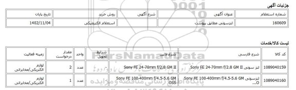 استعلام الکترونیکی، لنزسونی مطابق پیوست