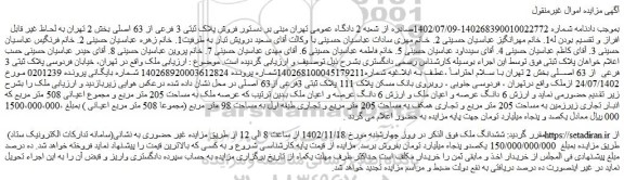 مزایده فروش ششدانگ ملک