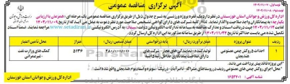 مناقصه احداث 5 روکش چمن مصنوعی هندیجان  