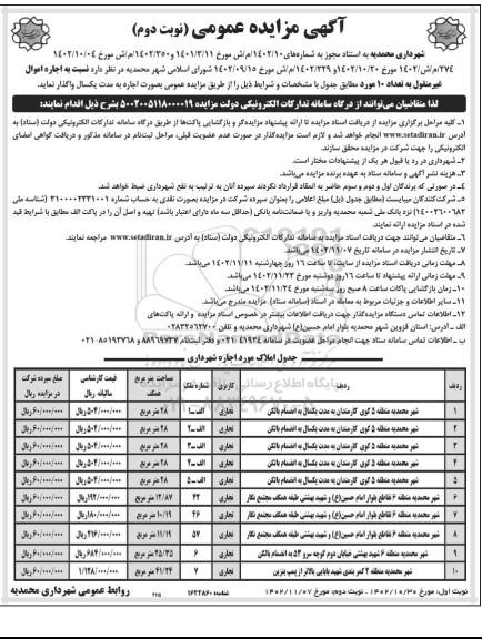 مزایده یک قطعه زمین به مساحت 270 مترمربع