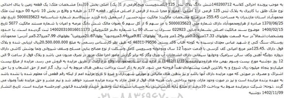 آگهی مزایده مال غیرمنقول (مآگهی مزایده شش دانگ پلاک ثبتی 125 (یکصدوبیست وپنج)فرعی از 1( یک) اصلی بخش 10