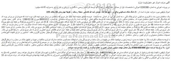 مزایده فروش 3 دانگ ملک مسکونی
