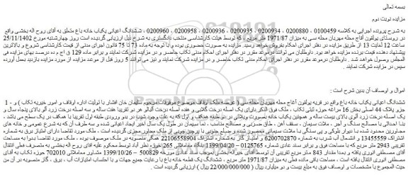 مزایده فروش ششدانگ اعیانی یکباب خانه باغ  