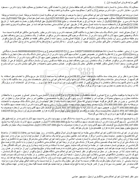 مزایده فروش  شش دانگ یک باب مغازه تجاری