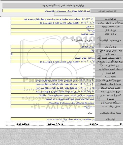 مناقصه, خرید انواع پایه بتنی چهار گوش تحویل در ایرانشهر