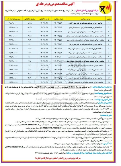 مناقصه اجرایی خدمات مشترکین...