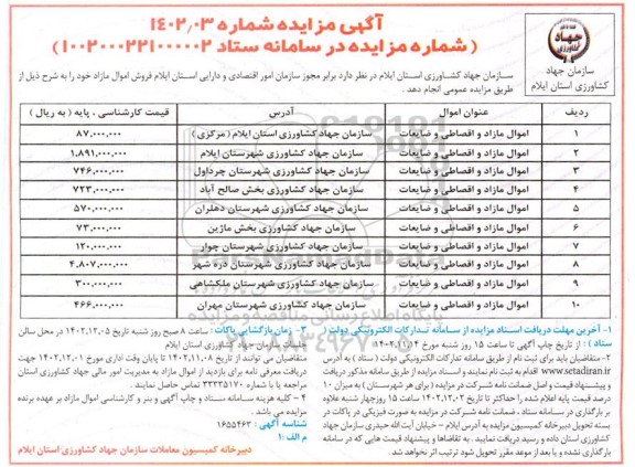 مزایده فروش اموال مازاد