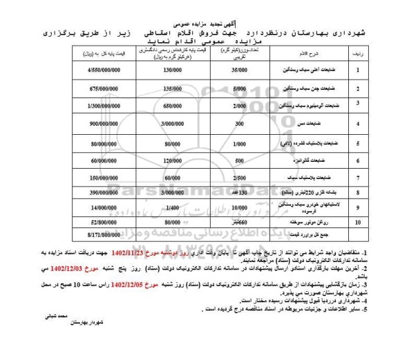 تجدید مزایده ضایعات آهنی سبک و سنگین...