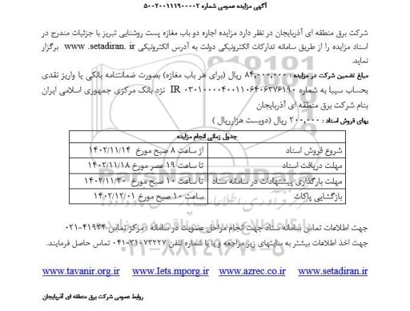 مزایده اجاره دو باب مغازه 