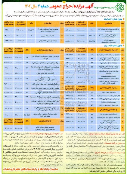 مزایده غرف تجاری و مسافربری