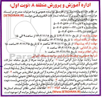 مزایده واگذاری مغازه و آشپزخانه