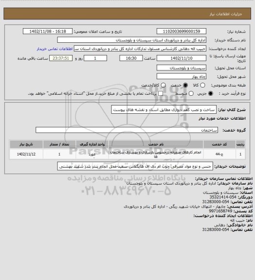 استعلام ساخت و نصب کمد دیواری مطابق اسناد و نقشه های پیوست