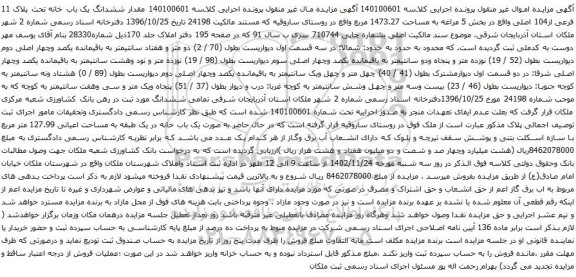 آگهی مزایده مقدار ششدانگ یک باب خانه تحت پلاک 11 فرعی از104 اصلی