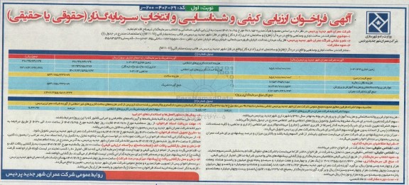 فراخوان ارزیابی کیفی و شناسایی و انتخاب سرمایه گذار جهت مشارکت در ساخت پروژه تجاری و مذهبی و ساختمان اداری 