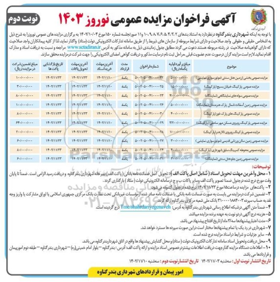 مزایده بخشی از زمین هتل سنتی (موتور سواری نمایشی) ....نوبت دوم 