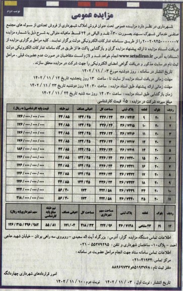 مزایده فروش املاک شهرداری - نوبت دوم