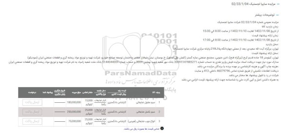 مزایده سیم مفتول ضایعاتی....