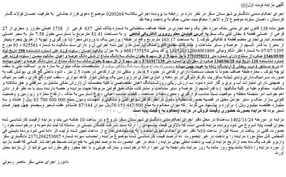 مزایده فروش یک واحد تجاری