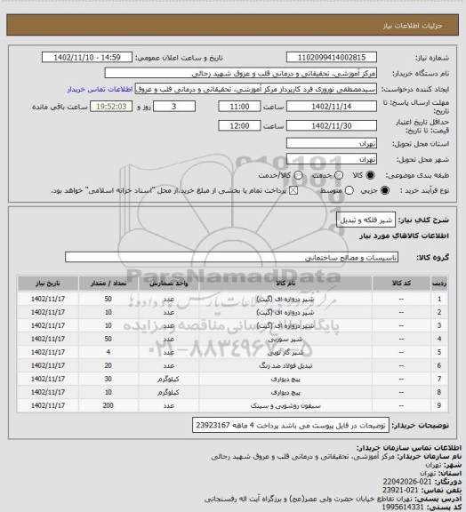 استعلام شیر فلکه و تبدیل