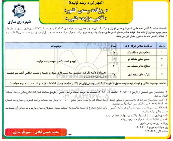مزایده اجاره دکه ها/ غرفه ها در سطح شهر