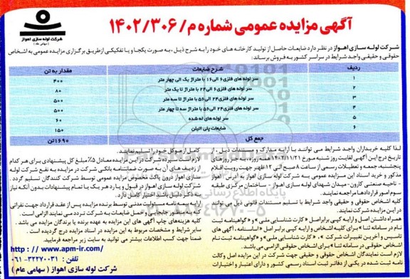مزایده عمومی فروش ضایعات حاصل از تولید کارخانه های ...