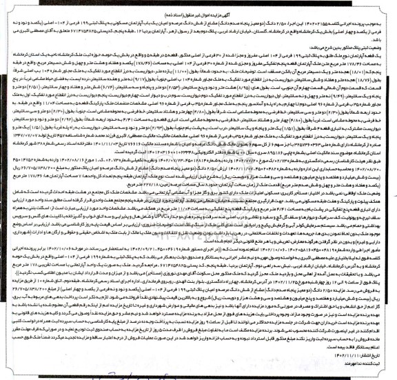 مزایده آپارتمان مسکونی 178.46 مترمربع پلاک ثبتی 199 فرعی از 104 اصلی 