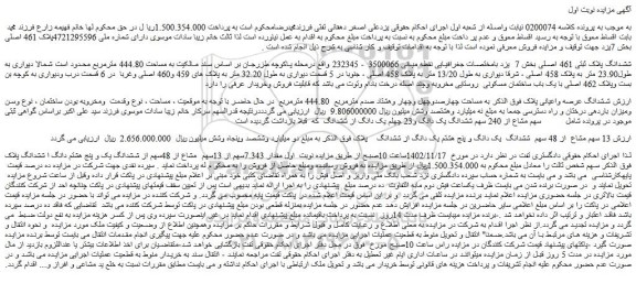 مزایده ملک به مساحت 444.80 مترمربع