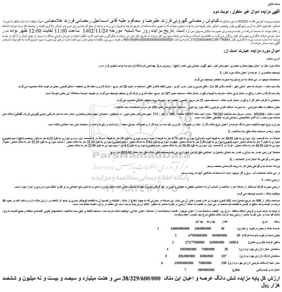 مزایده فروش یک باب مغازه 