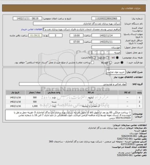 استعلام خریید مواد غذایی