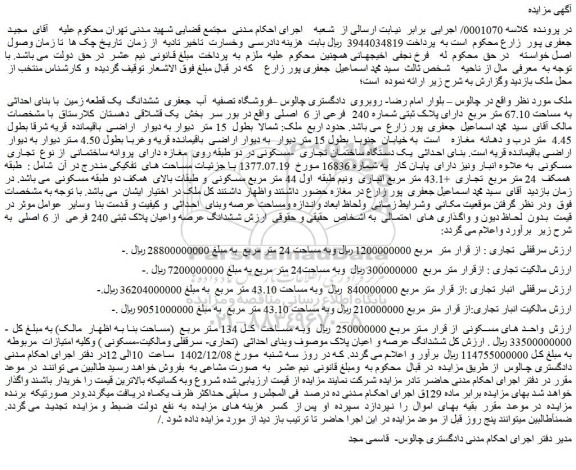 مزایده یک دستگاه ساختمان تجاری -مسکونی در دو طبقه روی مغازه