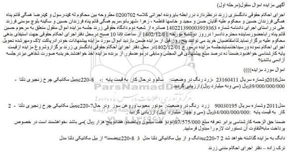 مزایده بیل مکانیکی چرخ زنجیری دلتا....