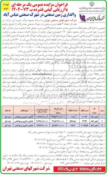 مزایده واگذاری زمین صنعتی ـ نوبت دوم