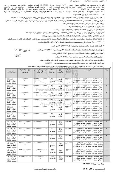 تجدید مزایده فروش تعداد 12 قطعه زمین با کاربری تجاری و یک پروژه ساختمانی نیمه کاره