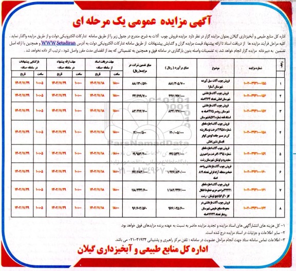 مزایده فروش چوب آلات