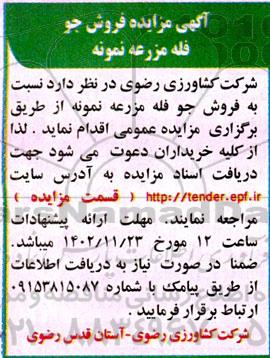 آگهی مزایده فروش جو فله مزرعه نمونه
