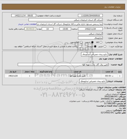 استعلام پکیج پیمان تعمیراتی چاراویماق