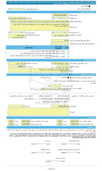 مناقصه، مناقصه عمومی همزمان با ارزیابی (یکپارچه) یک مرحله ای انجام کارهای خدماتی،پشتیبانی و حفاظت فیزیکی شرکت شهرکهای صنعتی تهران