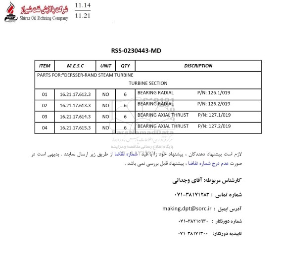 استعلام PARTS FOR: 
