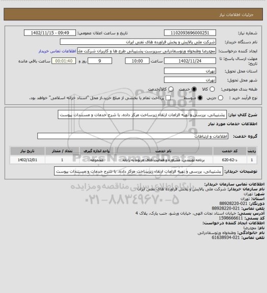 استعلام  پشتیبانی، بررسی و تهیه الزامات ارتقاء زیرساخت مرکز داده، با شرح خدمات و مستندات پیوست