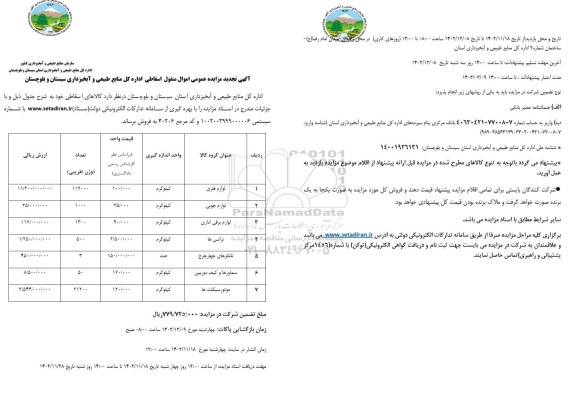 تجدید مزایده عمومی اموال منقول اسقاطی ... 