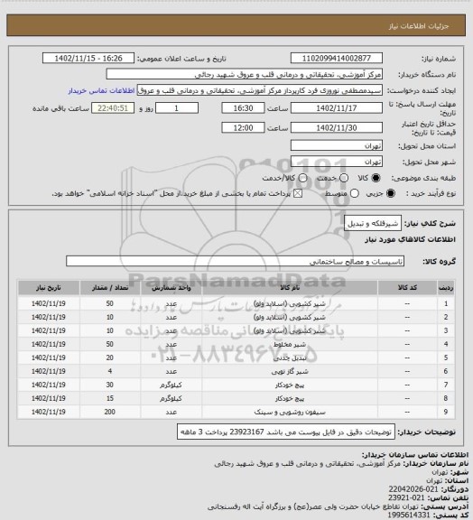 استعلام شیرفلکه و تبدیل