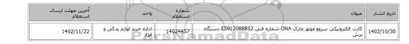 کارت الکترونیکی سروو موتور مارک ONA شماره فنی E5912088R02 دستگاه برش