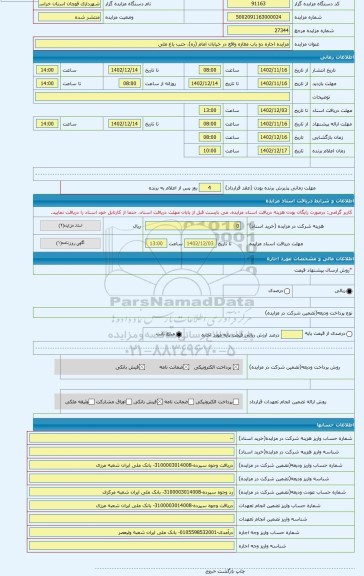 مزایده ، مزایده اجاره دو باب مغازه واقع در خیابان امام (ره)، جنب باغ ملی