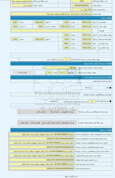 مزایده ، اجاره مغازه پلاک 1 خیابان نادری  اداره کل آموزش و پرورش شهر تهران