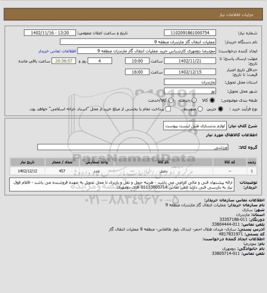 استعلام لوازم بدنسازی طبق لیست پیوست