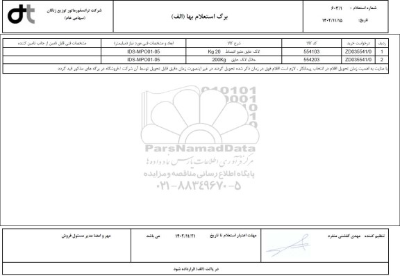 استعلام لاک عایق منبع انبساط kg20 ...